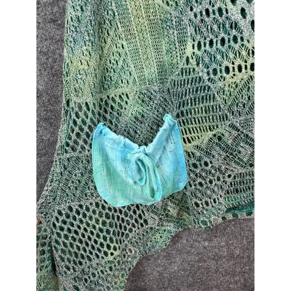 Lily by Firatoglu Tunic Tank Women XL Green Blue Excellent Crochet Sharkbite Hem - Picture 4 of 12